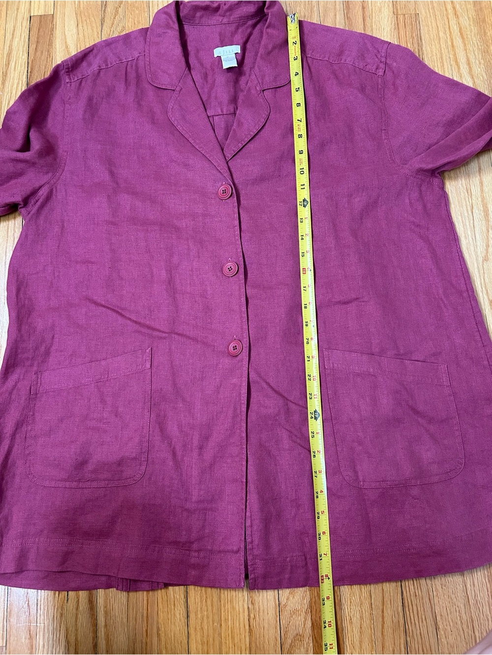 J. Jill Vintage Linen Button-Front Lounge Jacket Raspberry - Picture 9 of 9